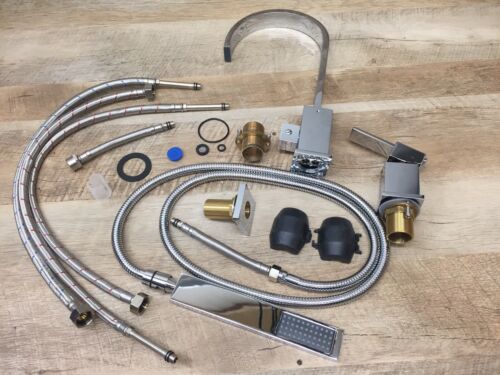 AS-IS SEE NOTES Modern Chrome Waterfall Roman Tub Faucet w/ Handheld Shower (6922727653559)